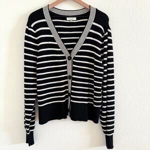 Bagatelle Black White Stripe Button Front Cardigan Women's Large